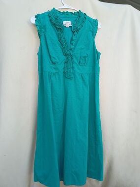 LOFT Teal Sleeveless Ruffled Midi Dress